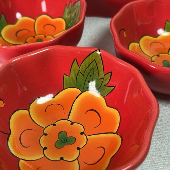 TempTations Retired Poppy Passion Serving Tray W/3 Bowls Chips & Salsa Time - Picture 8 of 10